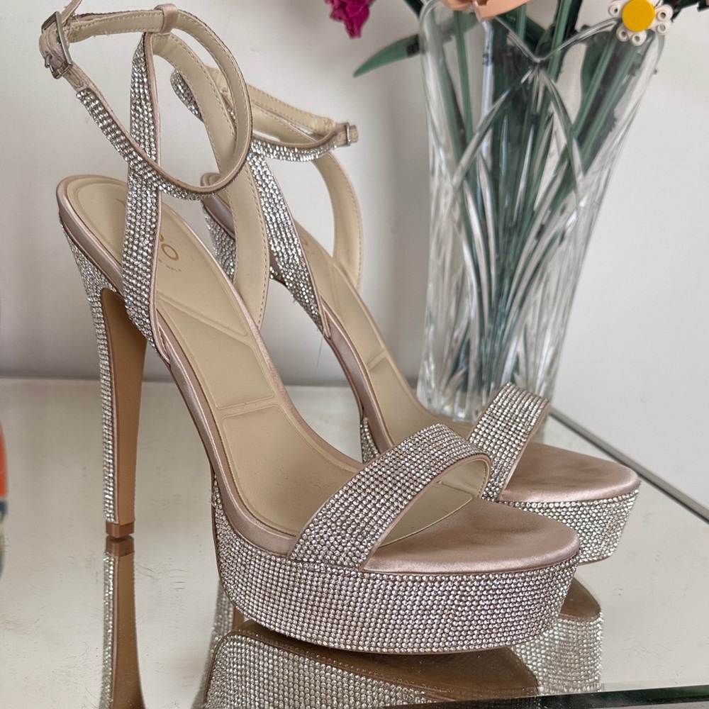 Aldo Sparkling Silver Platform Heels